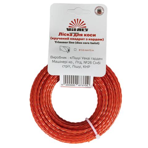 Волосінь для тримерів Vitals (кручений квадрат із кордом) 3.0мм*15м Волосінь для тримерів Vitals (кручений квадрат із кордом) 3.0мм*15м