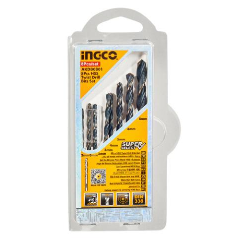 Набір свердел по металу, 2–8 мм, 8 шт. блістер INGCO Набір свердел по металу, 2–8 мм, 8 шт. блістер INGCO